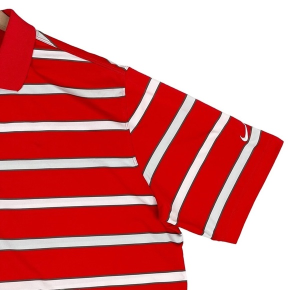 Nike Golf Polo Mens Large Stripe Print Performance Stretch Shirt Red - Picture 4 of 15